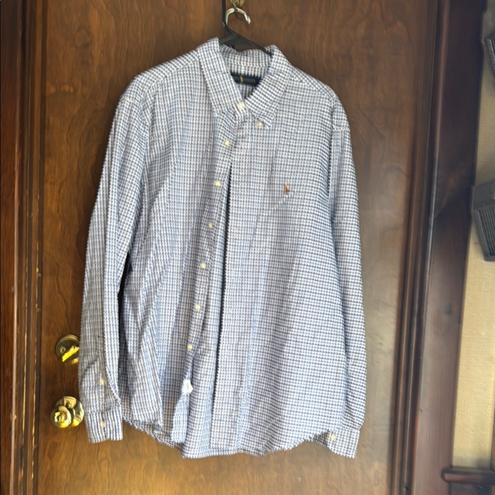 Blue Casual Button Down Shirt with Gingham Pattern